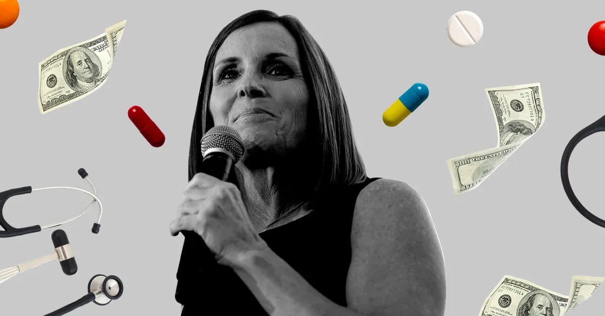 Sen. Martha McSally surrounded by pills and dollar signs