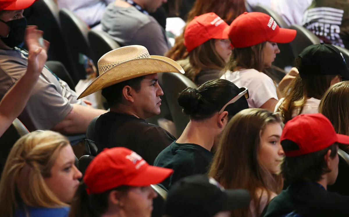 crowd at Trump rally in Phoenix showing only one person wearing a mask