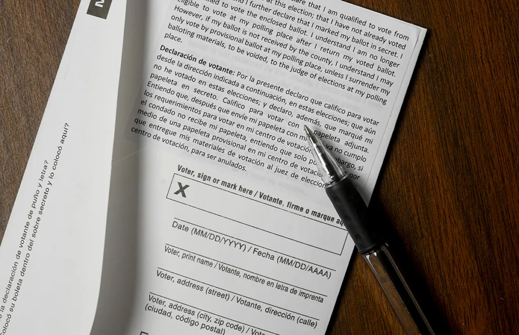 close-up up place for signature on ballot affidavit