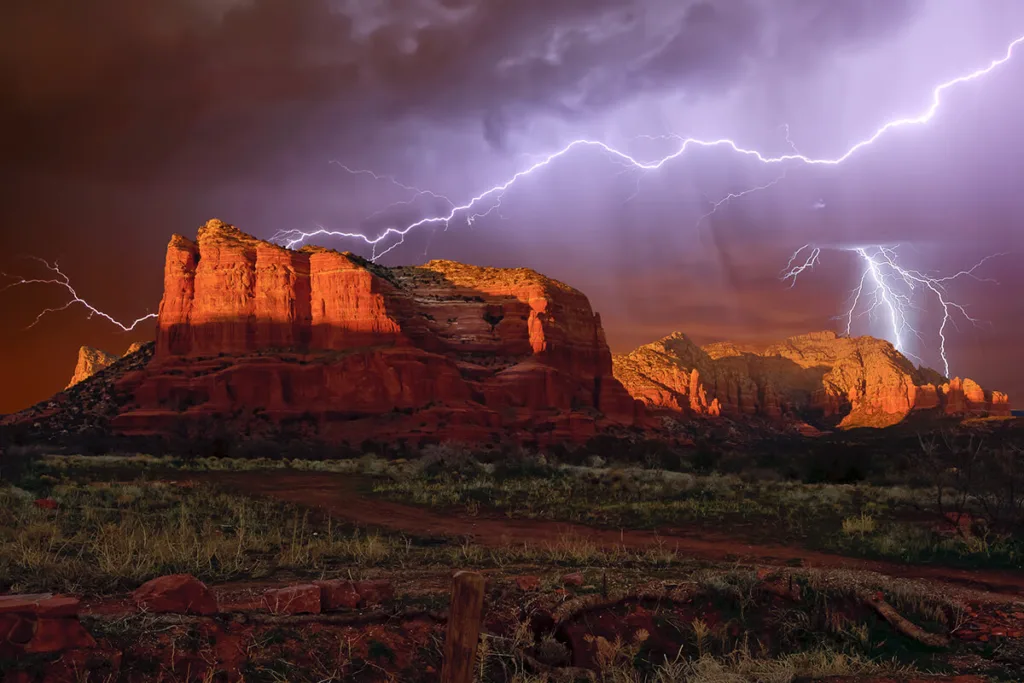 lightning above Courthouse Buttes near Sedona, AZ