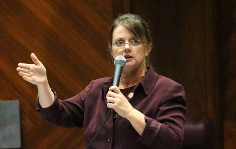 Kelly Townsend speaking into a microphone