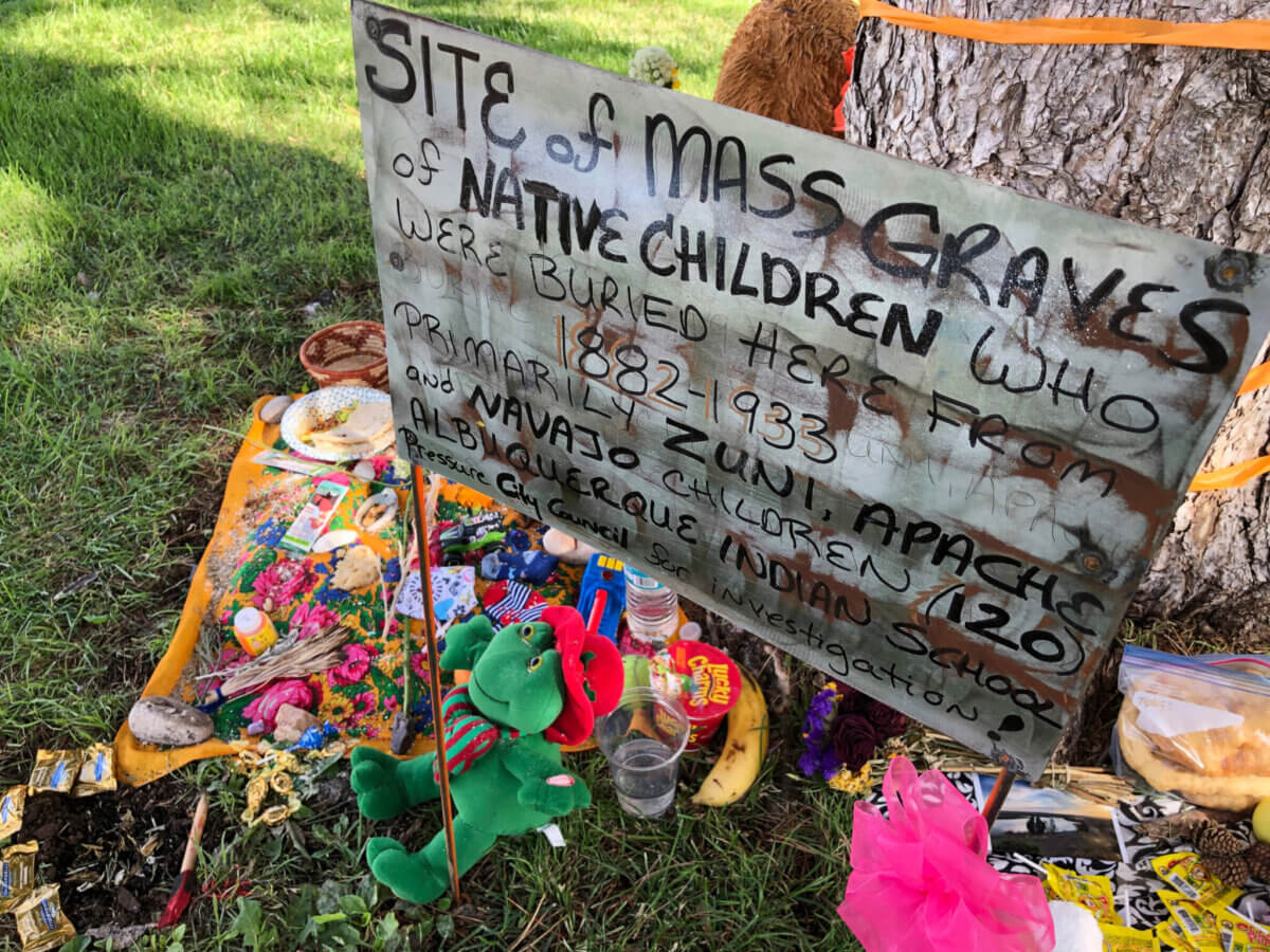 a makeshift memorial for Indigenous children who have died