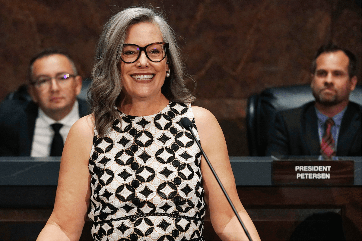 Gov. Katie Hobbs delivering the State of the State address in Phoenix