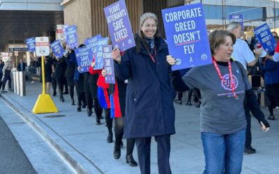 Flight attendants picket at more than 30 airports in ‘unprecedented’ show of solidarity