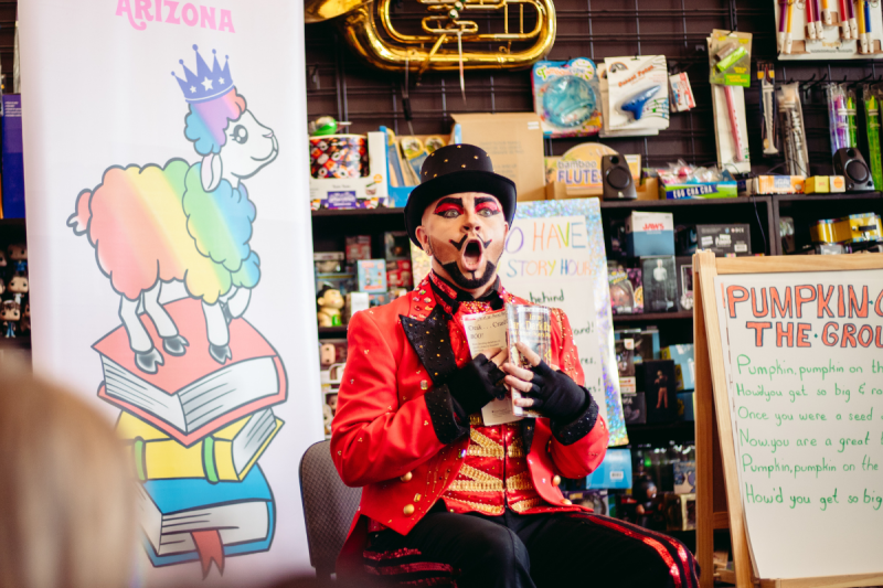 performer reading at Drag Story Hour Arizona event