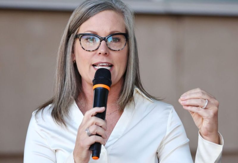 Arizona Secretary of State and Democratic gubernatorial candidate Katie Hobbs speaks at a press conference.