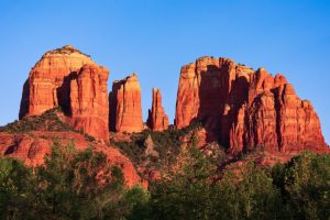 A view of Cathedral Rock during the day.