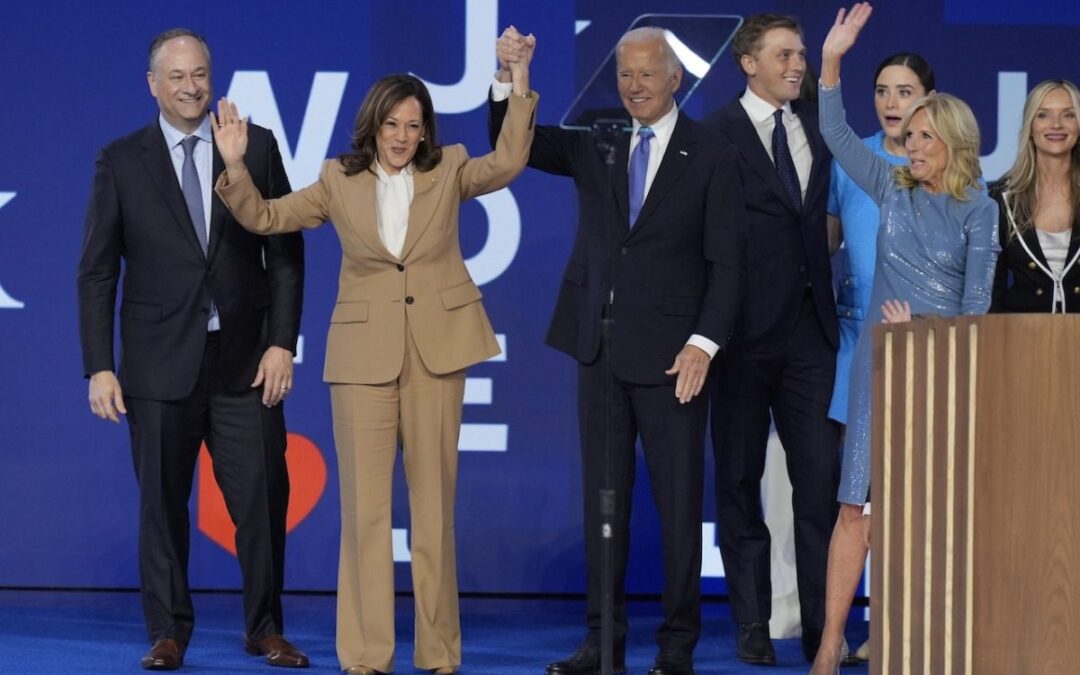 Joe Biden passes the torch to Kamala Harris on night one of the Democratic Convention