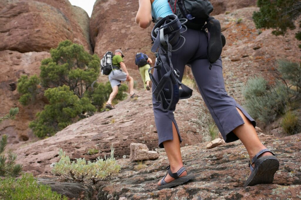 People hiking up a mountain.