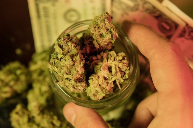 A jar of marijuana flower in one of Arizona's many dispensaries