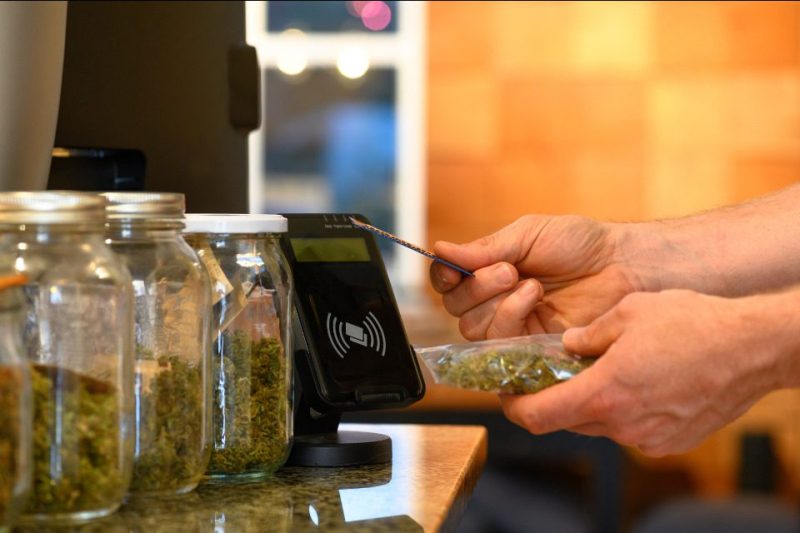 A checkout counter at a dispensary