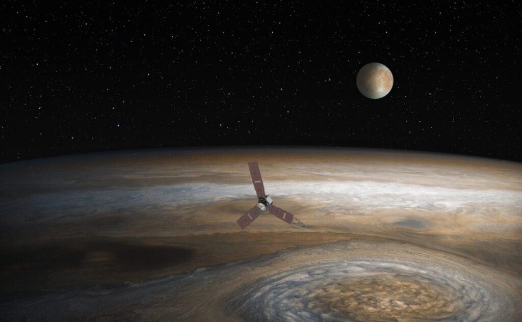 Satellite Europa, Jupiter's moon with Juno spacecraft "Elements of this image furnished by NASA "