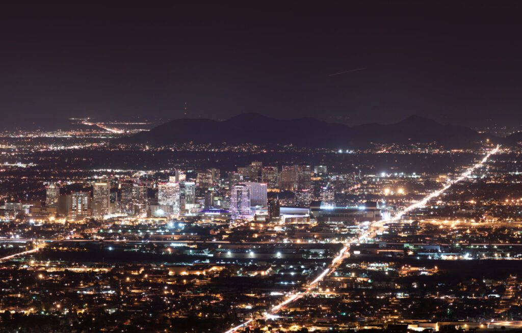 Phoenix city skyline at night.