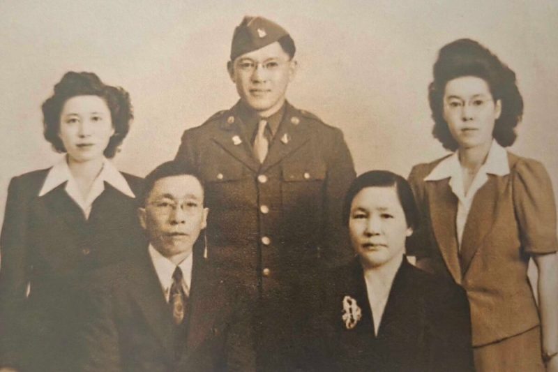 The Abe family poses together in a pre-war photo