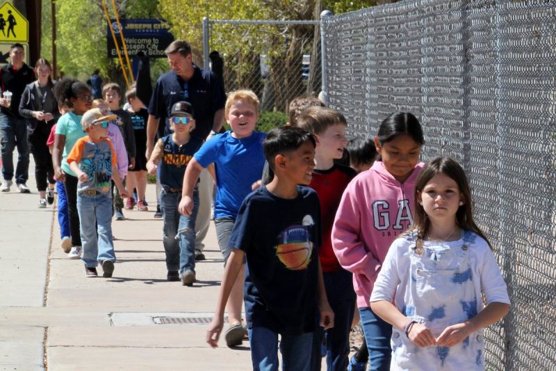 students walking in a line
