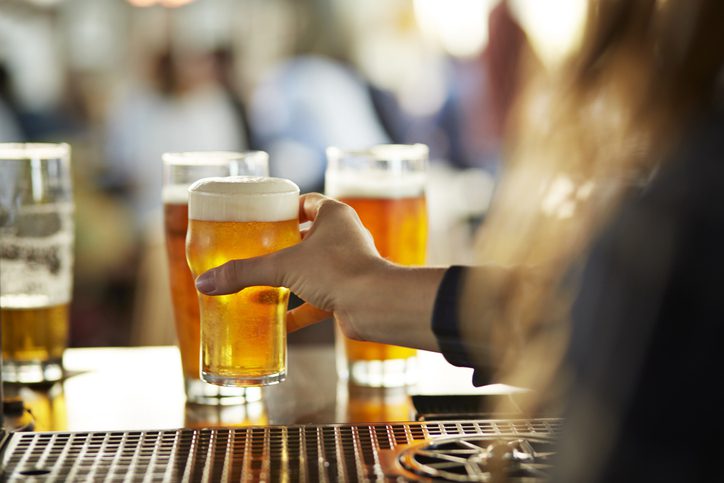 A flight of beers at a brewery