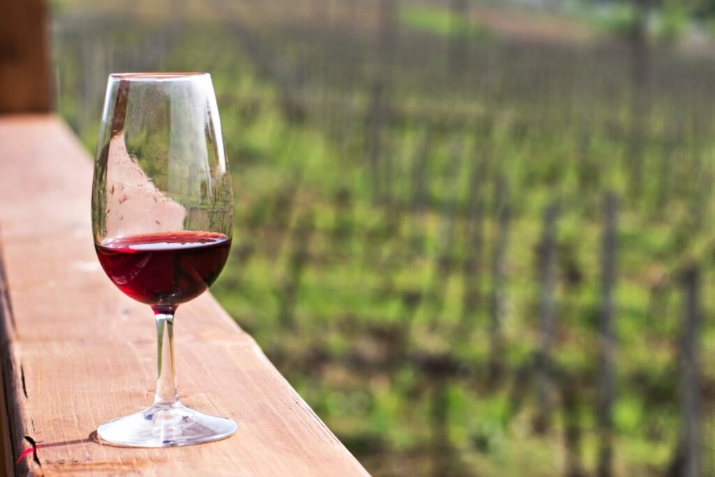a glass of red wine
