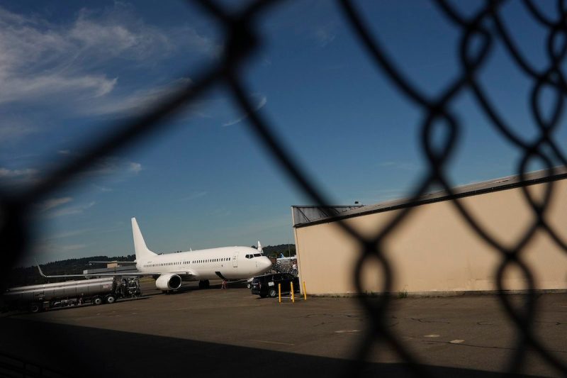 a plane seen through a chain link fence