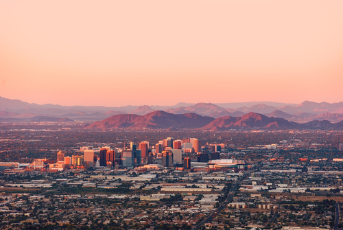 aerial view of Phoenix at sunset 