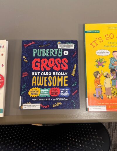 three children's books related to puberty laid on a table