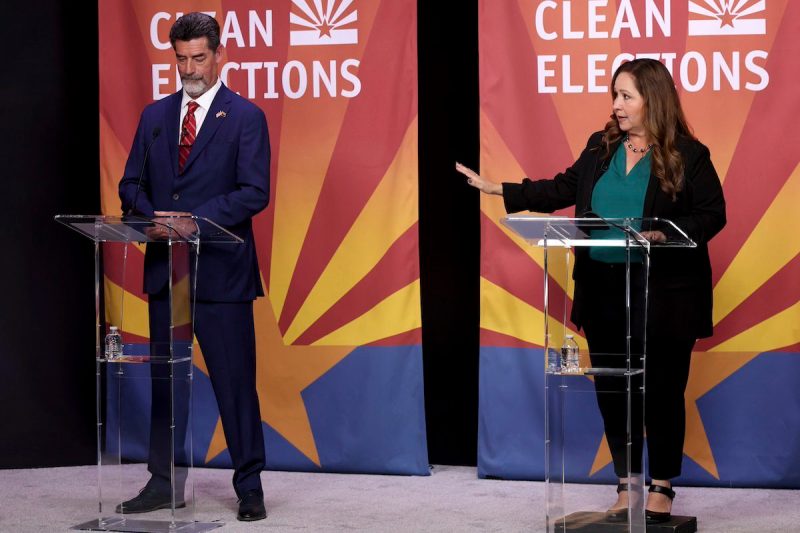 Congressional District 7 special election candidates Republican Daniel Butierez, left, and Democrat Adelita Grijalva participate during a televised debate