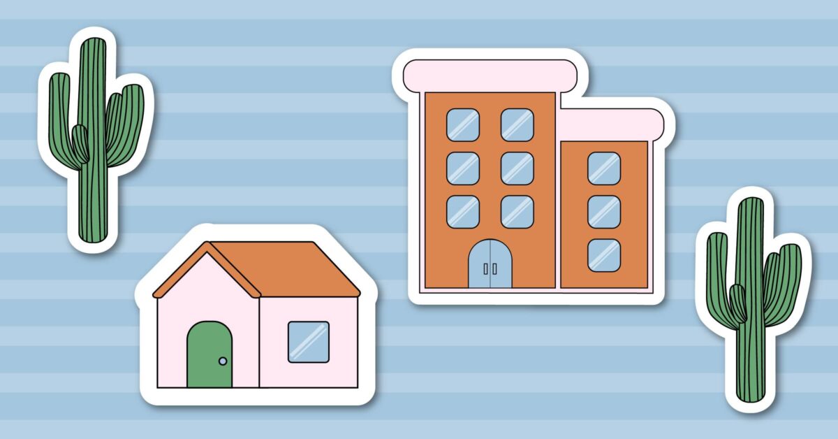 illustration of homes and cacti