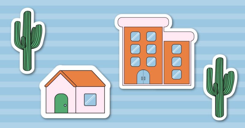 illustration of homes and cacti