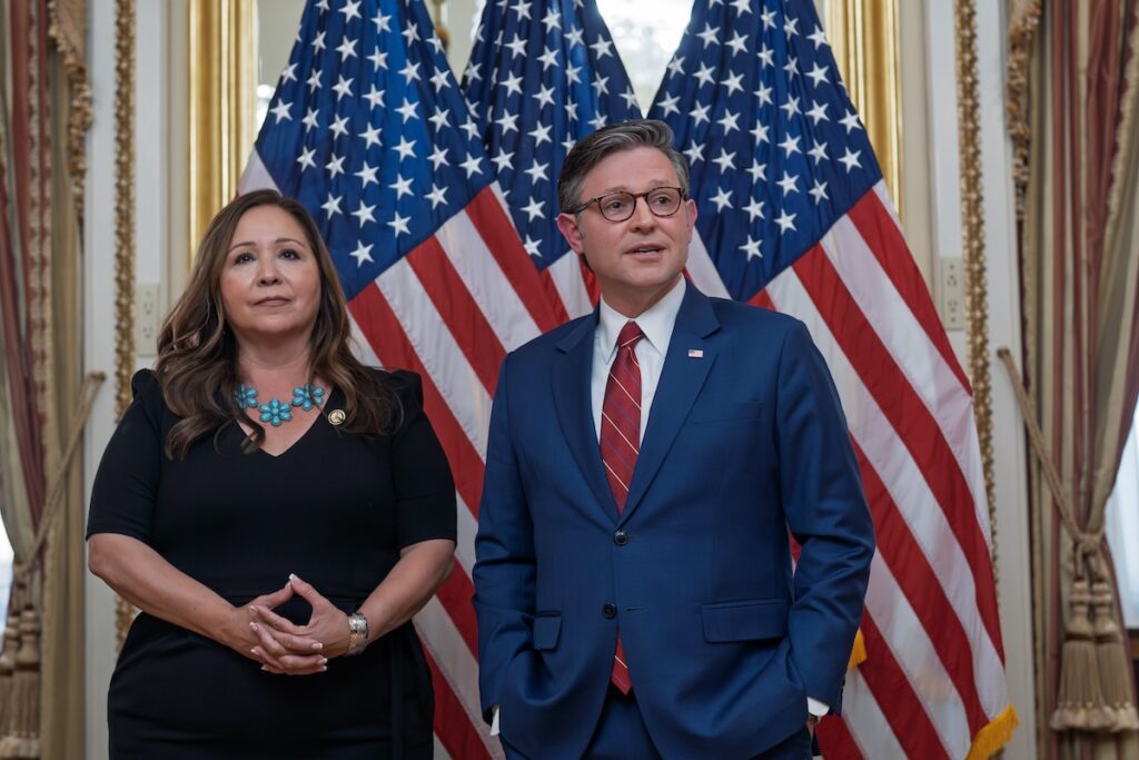 Rep. Adelita Grijalva and House Speaker Mike Johnson