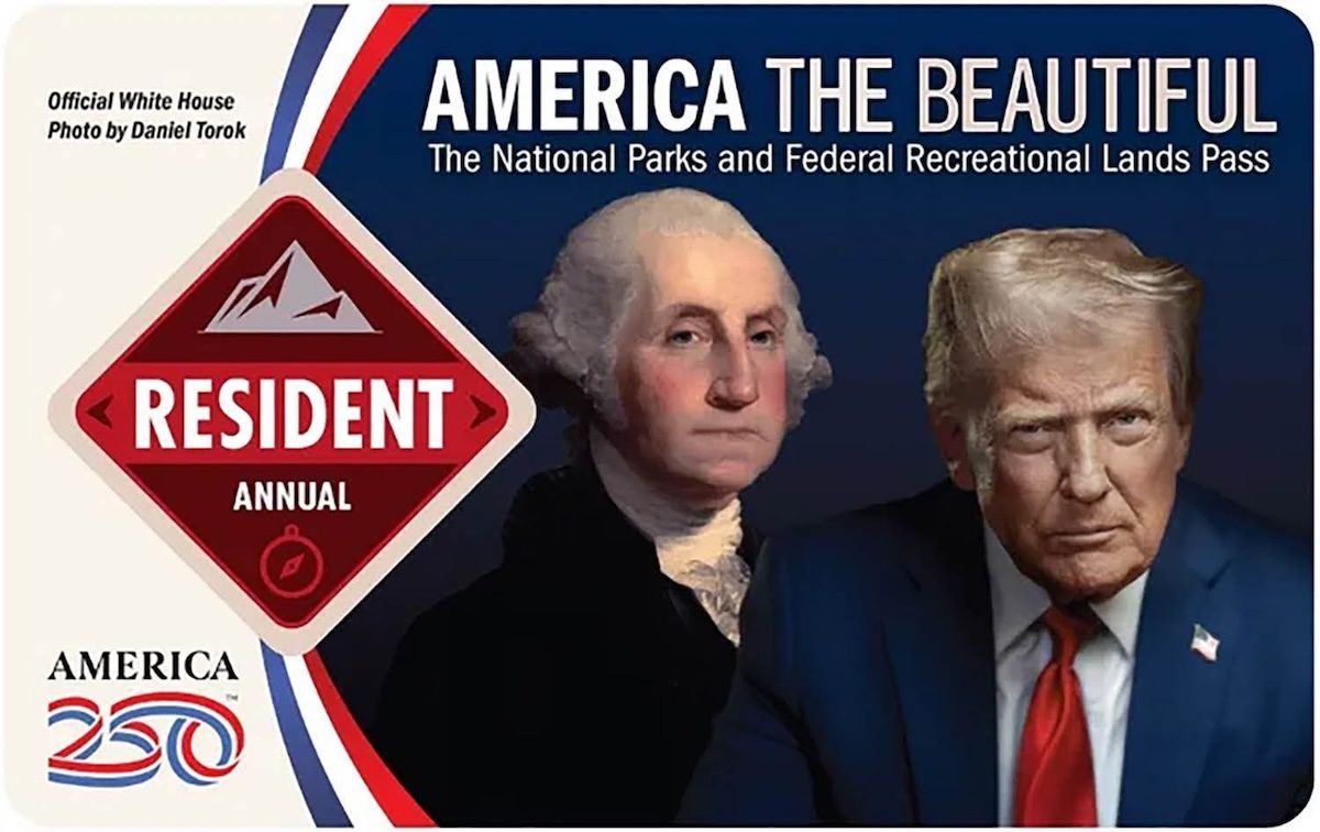 2026 National Parks pass featuring portraits of George Washington and Donald Trump