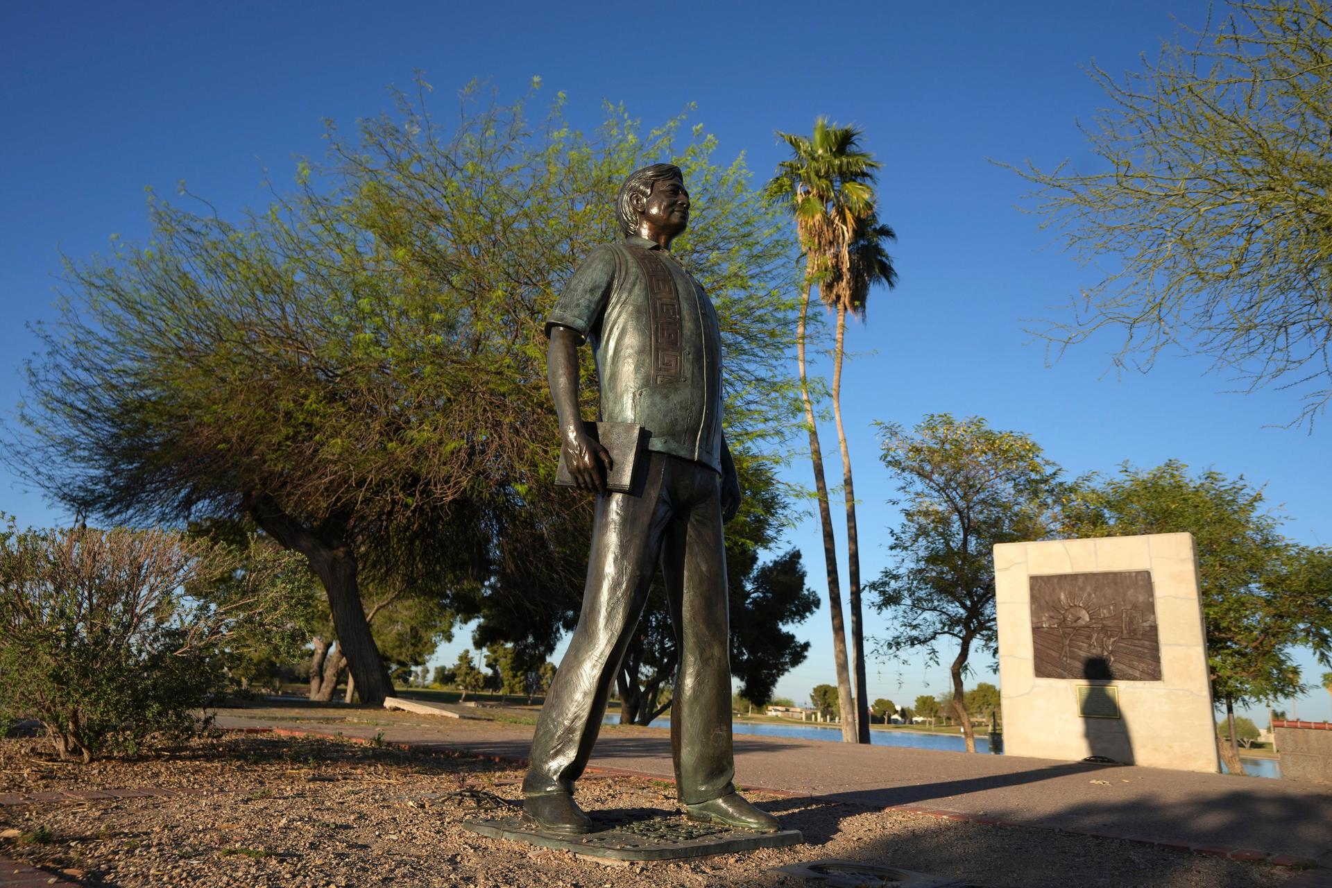 statue of Cesar Chavez in a park