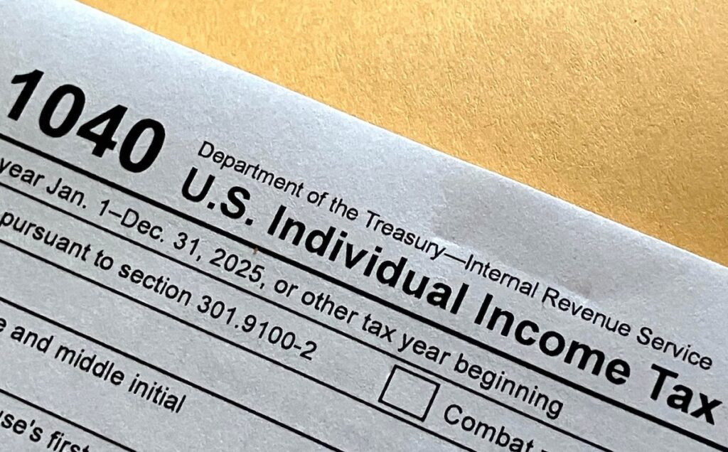 close-up of a form 1040 tax paper