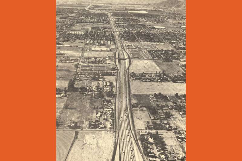 aerial black and white photo of Interstate 17 freeway