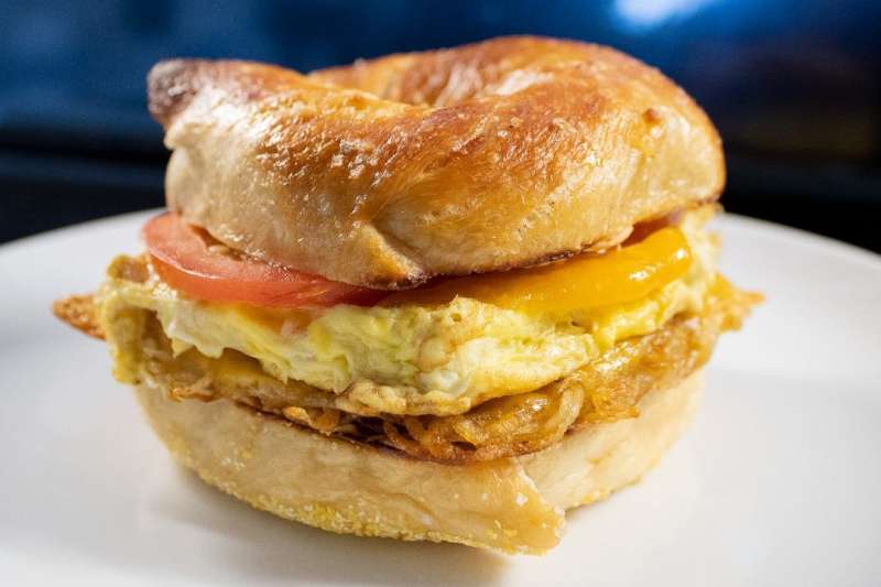 a bagel breakfast sandwich